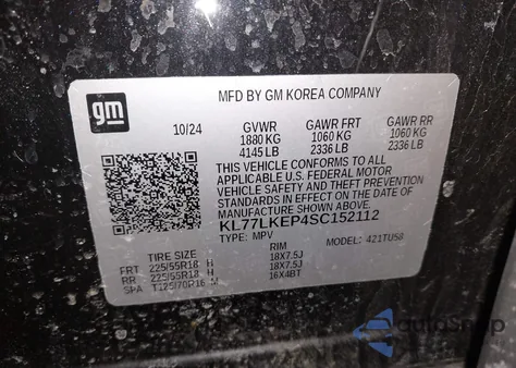 2025 Chevrolet Trax Fwd Activ from USA, damaged, VIN KL77LKEP4SC152112